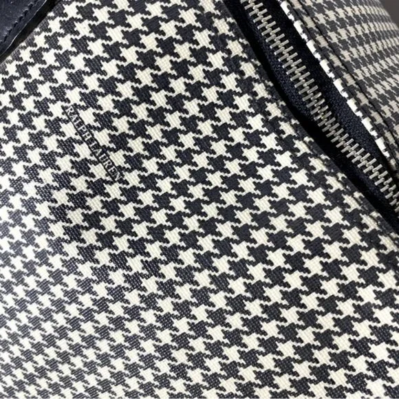 SOLD-Vintage Polo Ralph Lauren Houndstooth Coated Canvas Leather Duffle Bag RARE - Picture 9 of 16
